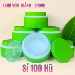 Giá Sỉ 100 Hủ Thân Xanh Viền Trắng - Hủ Nhựa Rỗng - 200gr - Có Nắp Lót Chống Tràn 1