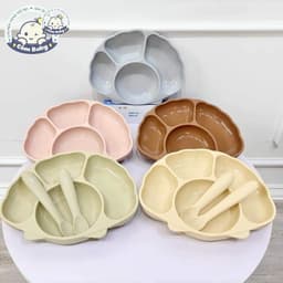 Khay Ăn Dặm chia ngăn, Bát Ăn Dặm kèm nắp Silicon cho bé hình vỏ sò có đế hít chống đổ TGM Hàn Quốc 1