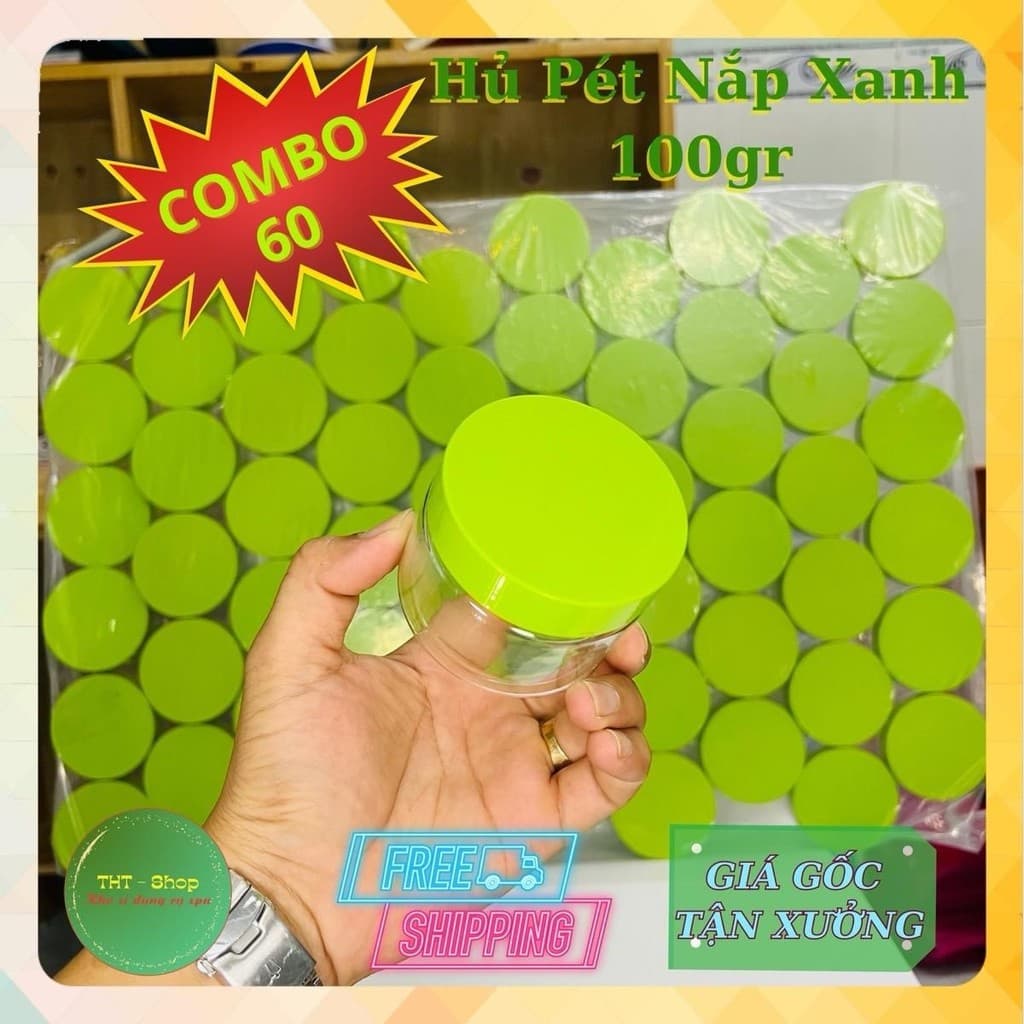 COMBO 60 HỦ PÉT NẮP XANH 100GR, CÓ NẮP LÓT CHỐNG TRÀN