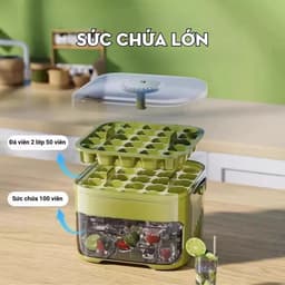 Hộp Làm Đá Viên Thông Minh 2in1, Khay Đá Tủ Lạnh Kèm Hộp Đựng Nắp Nhấn Lấy Đá Tự Động 4