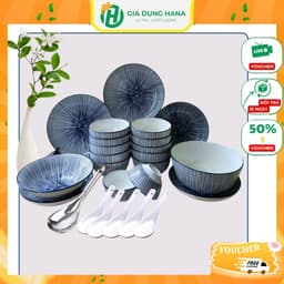 Bộ Bát Đĩa Gốm Sứ Sọc Xanh ManDaLa - Phong Cách Nhật Cổ sang trọng 1