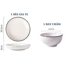 Bộ Bát Đĩa Trắng Viền Đen Gochy Đủ Món Chất Liệu Gốm Sứ Ceramic cao cấp chịu nhiệt tốt,decor trang trí bàn ăn sang trọng 3