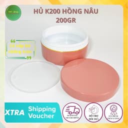 [Combo] 10 hủ nhựa K200 màu Hồng Nâu - tặng 10 que Mask - có nắp lót chống tràn - dung tích 200gr - Đựng Kem Body 3