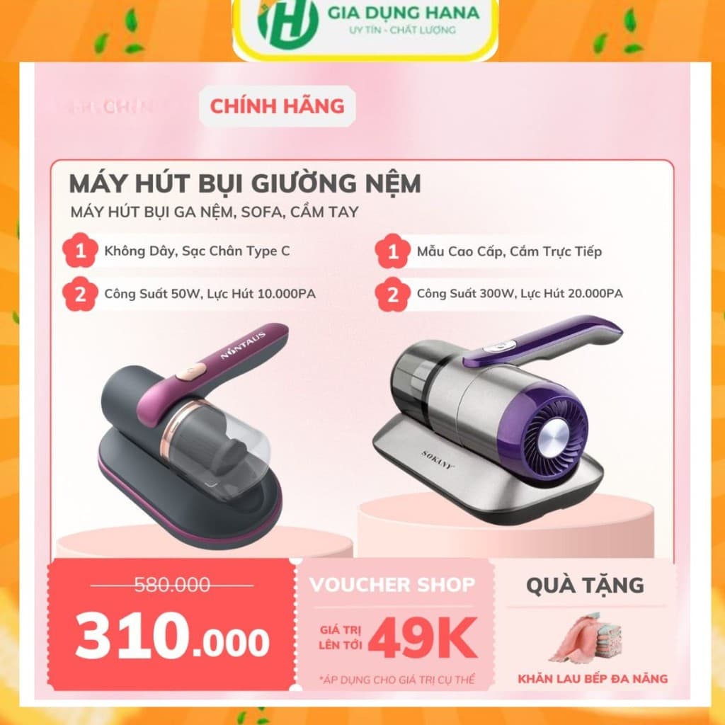 Máy Hút Bụi Giường Nệm Cầm Tay Mini Không Dây Có Đèn UV, Hút Giường Nệm Sofa Quần Áo Đa Năng