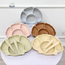 Khay Ăn Dặm chia ngăn, Bát Ăn Dặm kèm nắp Silicon cho bé hình vỏ sò có đế hít chống đổ TGM Hàn Quốc 2