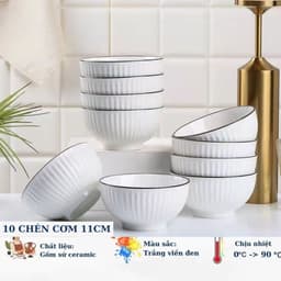 Bộ Bát Đĩa Trắng Viền Đen Gochy Đủ Món Chất Liệu Gốm Sứ Ceramic cao cấp chịu nhiệt tốt,decor trang trí bàn ăn sang trọng 7