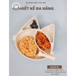 Mẫu Mới - Khay Ăn Dặm Hình Mèo Bluemama Chia Ngăn Có Đế Hít Silicon Cao Cấp Hàn Quốc Modui 3
