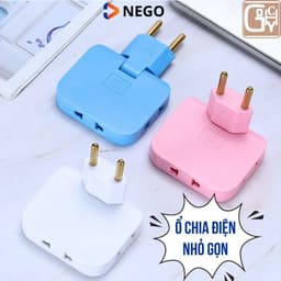 Ổ cắm chia điện 2500W xoay 180 độ 2 phiên bản chân tròn dẹt với màu đen trắng xanh hồng 3