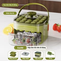 Hộp Làm Đá Viên Thông Minh 2in1, Khay Đá Tủ Lạnh Kèm Hộp Đựng Nắp Nhấn Lấy Đá Tự Động 7