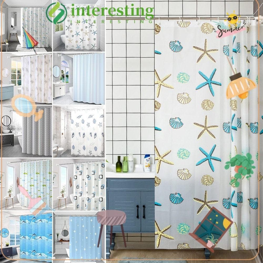 Rèm tắm INTERESTING, Rèm phòng tắm in hoạt hình 80x180cm, hiện đại có móc chống nấm mốc Rèm ngăn bồn tắm chống nước Trang trí phòng tắm
