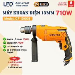 Máy khoan 13ly COOFIX CF-ID008 710W có chức năng khoan tường, bê tông, có chỉnh tốc độ tặng kèm 1 mũi khoan hãng 1