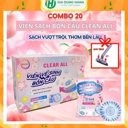 Combo 20 Viên sạch bồn cầu Clean All chai thả bồn cầu sạch khuẩn tẩy sạch mảng bám khử mùi toilet tặng kèm chổi đa năng 1
