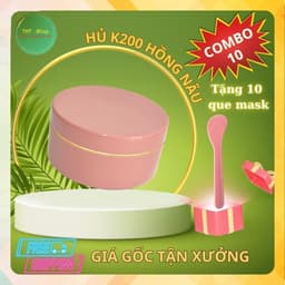 [Combo] 10 hủ nhựa K200 màu Hồng Nâu - tặng 10 que Mask - có nắp lót chống tràn - dung tích 200gr - Đựng Kem Body 1