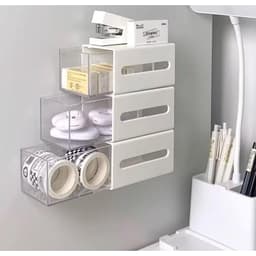 Hộp đựng tăm bông/bông tẩy trang màu trắng trong suốt treo tường đa năng 5