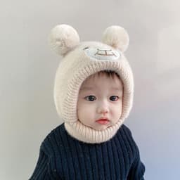 Mũ len Phủ Tai Mặt Gấu cho bé - Mũ len Dệt Kim KÍN CỔ Mềm Mại Dễ Thương (tuyển sỉ) 4