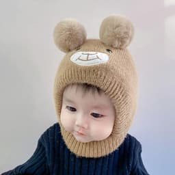 Mũ len Phủ Tai Mặt Gấu cho bé - Mũ len Dệt Kim KÍN CỔ Mềm Mại Dễ Thương (tuyển sỉ) 5