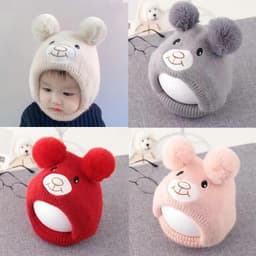 Mũ len Phủ Tai Mặt Gấu cho bé - Mũ len Dệt Kim KÍN CỔ Mềm Mại Dễ Thương (tuyển sỉ) 2