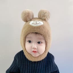 Mũ len Phủ Tai Mặt Gấu cho bé - Mũ len Dệt Kim KÍN CỔ Mềm Mại Dễ Thương (tuyển sỉ) 3