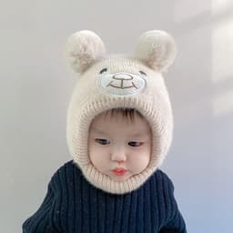 Mũ len Phủ Tai Mặt Gấu cho bé - Mũ len Dệt Kim KÍN CỔ Mềm Mại Dễ Thương (tuyển sỉ) 6