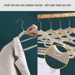 Set 5 móc treo quần áo nhựa ABS bọc nhung mịn chống trượt, giữ form áo 3