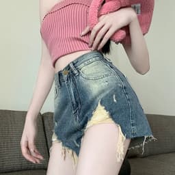Quần Short Jeans Nữ Rách Lai Tua Phom A Rộng Chất Jean Cotton Mềm Mịn Dễ Mix Đồ 2