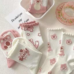 Set 10 Vớ Cổ Cao Vừa In Họa Tiết Gấu Hồng Hoạt Hình Phong Cách Hàn Quốc Dễ Thương Thời Trang Thu Đông MM-STORE 5