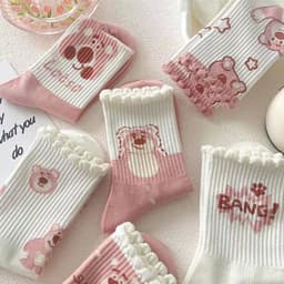 Set 10 Vớ Cổ Cao Vừa In Họa Tiết Gấu Hồng Hoạt Hình Phong Cách Hàn Quốc Dễ Thương Thời Trang Thu Đông MM-STORE 4