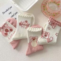 Set 10 Vớ Cổ Cao Vừa In Họa Tiết Gấu Hồng Hoạt Hình Phong Cách Hàn Quốc Dễ Thương Thời Trang Thu Đông MM-STORE 7