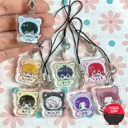 (mua 1 tặng 1) Dây treo điện thoại BLUE LOCK ver MÈO ĐỘI MŨ anime chibi Mica trong acrylic quà tặng dễ thương 1