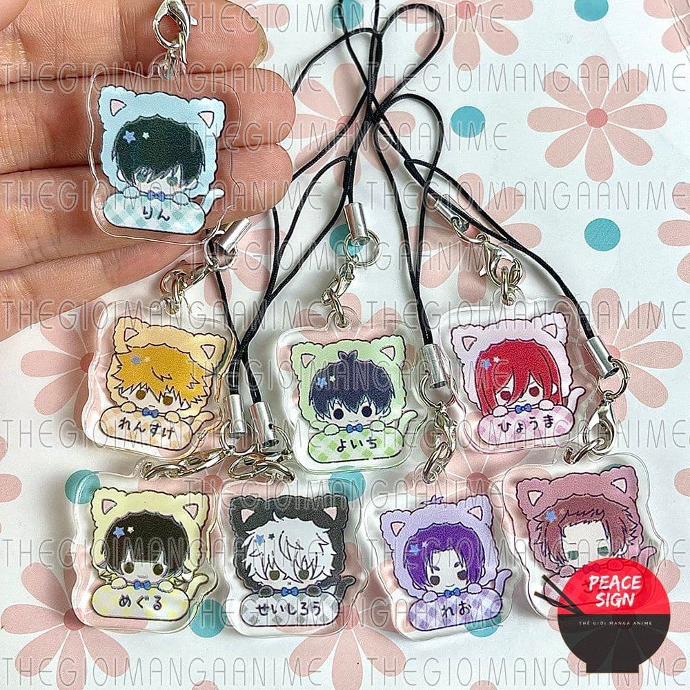 (mua 1 tặng 1) Dây treo điện thoại BLUE LOCK ver MÈO ĐỘI MŨ anime chibi Mica trong acrylic quà tặng dễ thương
