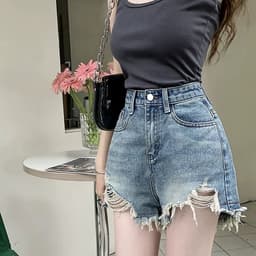 Quần Short Jeans Nữ Rách Lai Tua Phom A Rộng Chất Jean Cotton Mềm Mịn Dễ Mix Đồ 6