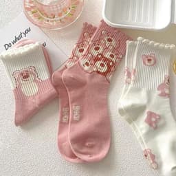 Set 10 Vớ Cổ Cao Vừa In Họa Tiết Gấu Hồng Hoạt Hình Phong Cách Hàn Quốc Dễ Thương Thời Trang Thu Đông MM-STORE 6