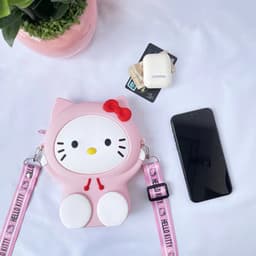 [Lớn, vừa điện thoại] Túi đeo chéo silicon hình mèo kitty thời trang đựng bao lì xì, mỹ phẩm, điện thoại, làm quà tặng 3