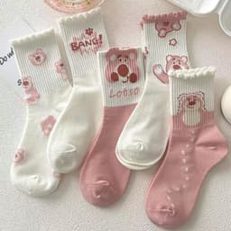 Set 10 Vớ Cổ Cao Vừa In Họa Tiết Gấu Hồng Hoạt Hình Phong Cách Hàn Quốc Dễ Thương Thời Trang Thu Đông MM-STORE 9