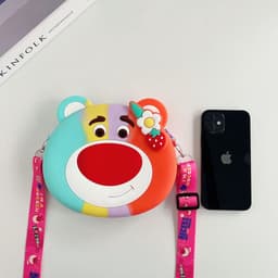 Túi xách đeo chéo silicon hình gấu dâu lotso, thời trang dễ thương bạn gái đựng mỹ phẩm, điện thoại 2