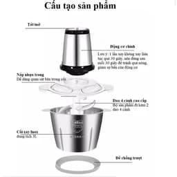 Máy Xay Đa Năng, Xay Thịt, Rau Củ Qủa, Dung Tích 2L, Cối Inox304 Bền Bỉ, Lưỡi Thép Không Rỉ 4