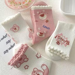 Set 10 Vớ Cổ Cao Vừa In Họa Tiết Gấu Hồng Hoạt Hình Phong Cách Hàn Quốc Dễ Thương Thời Trang Thu Đông MM-STORE 8