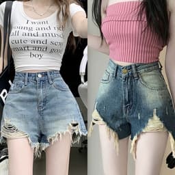 Quần Short Jeans Nữ Rách Lai Tua Phom A Rộng Chất Jean Cotton Mềm Mịn Dễ Mix Đồ 1