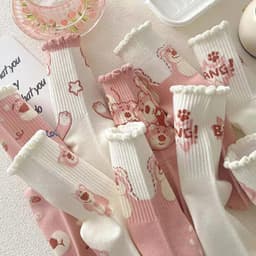 Set 10 Vớ Cổ Cao Vừa In Họa Tiết Gấu Hồng Hoạt Hình Phong Cách Hàn Quốc Dễ Thương Thời Trang Thu Đông MM-STORE 3