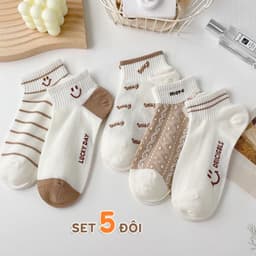 SET 5 Tất cổ ngắn nữ Hình Mặt cười chất liệu cotton thoáng khí 1