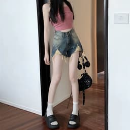 Quần Short Jeans Nữ Rách Lai Tua Phom A Rộng Chất Jean Cotton Mềm Mịn Dễ Mix Đồ 4