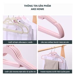 Set 5 móc treo quần áo nhựa ABS bọc nhung mịn chống trượt, giữ form áo 6