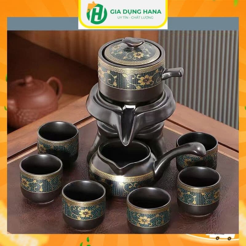 Bộ Ấm Chén Pha Trà Cối Xay Gốm Sứ , Ấm Trà Xoay