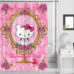 Hello Kitty Polyester Chống Thấm Nước Rèm Tắm Trang Trí Phòng Tắm Rèm Tắm Vải Có Móc 4