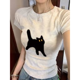 【100% cotton 】Áo baby tee nữ thun ôm body y2k ngắn tay in hình hoạt 5