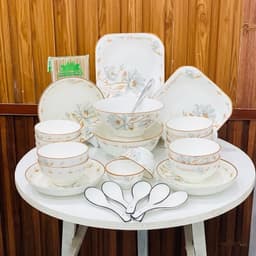 Bộ Bát Đĩa Gốm Sứ Tráng Men 26 Món Họa Tiết Hoa Mộc Hương Dày Dặn Sang Trọng 2