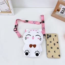 [Lớn, vừa điện thoại] Túi đeo chéo silicon hình mèo cười thời trang đựng bao lì xì, mỹ phẩm, điện thoại, làm quà tặng 2