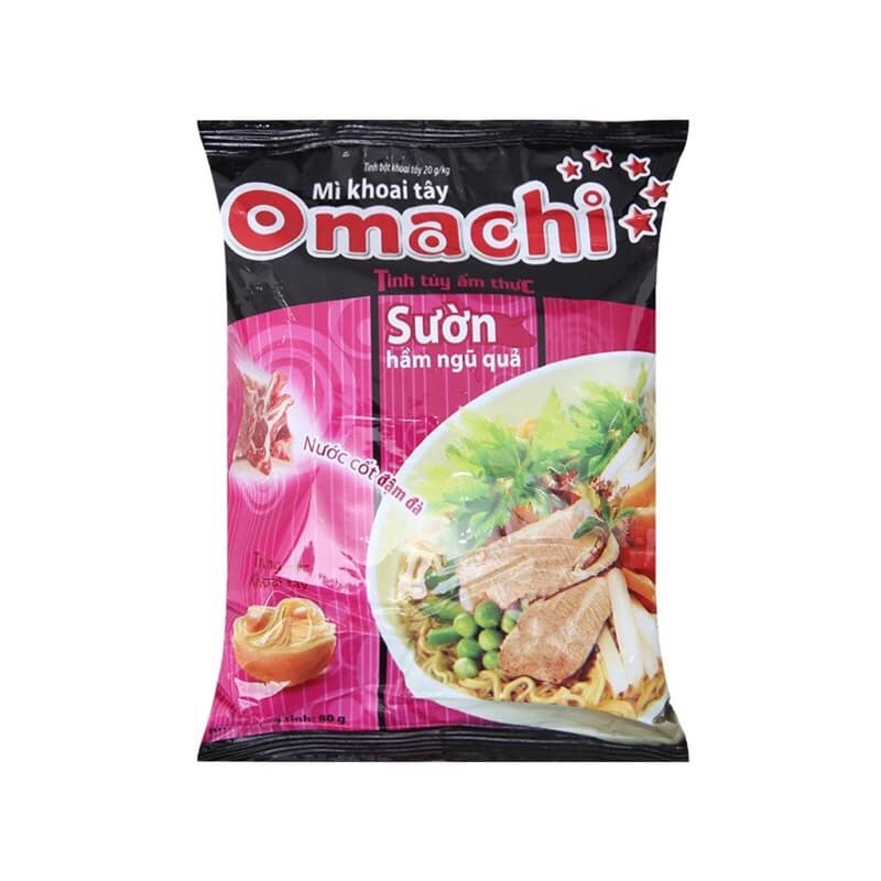Combo 5 Gói Mì Tôm Omachi Xốt Bò Hầm, Sườn Hầm, Spaghetti, Tôm chua cay 80g
