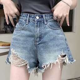 Quần Short Jeans Nữ Rách Lai Tua Phom A Rộng Chất Jean Cotton Mềm Mịn Dễ Mix Đồ 5