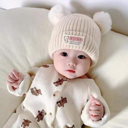 HOBBYIN Mũ Dệt Kim Màu Trơn Đính Quả Bông Mềm Chất Lượng Cao Thời Trang Mùa Đông Cho Bé 0-3 Tuổi 6
